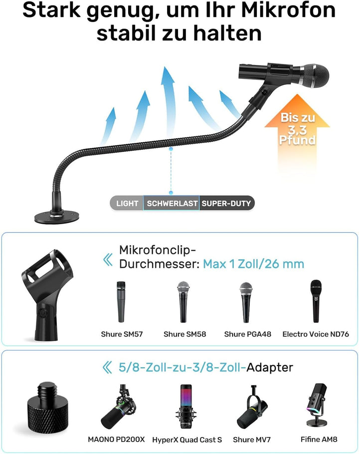 48,3 cm Schwanenhals-Mikrofonständer, robuster, flexibler Mikrofonhalter mit Flanschhalterung, ideal