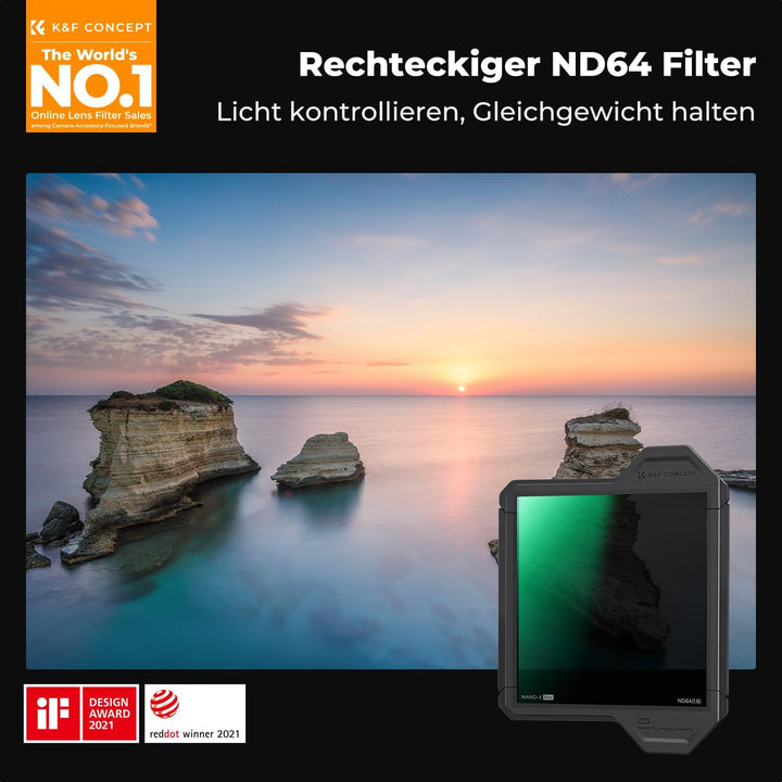 K&F Concept Nano X-PRO Rechteckfilter ND64(6 Stop) 100x100mm Square Filter Graufilter aus Optisches