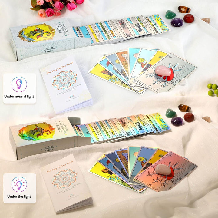 MagicSeer Rainbow Tarotkarten Decks, Tarotkarte und Buchsets für Anfänger, holografisches Tarot-Deck