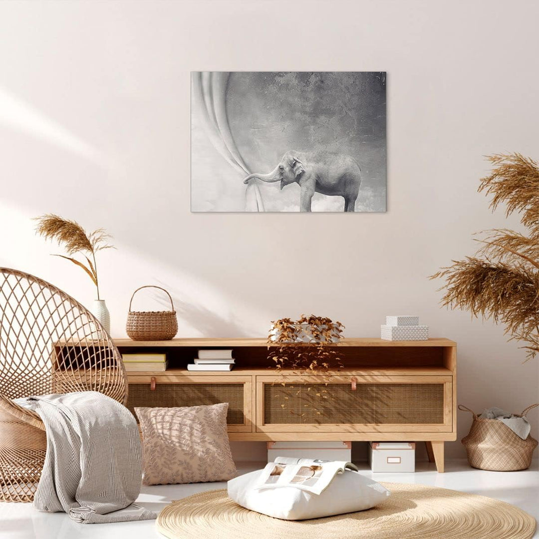 Bilder auf Leinwand Elefant Vorhang Abstraktion Phantasie Leinwandbild 70x50cm Wandbilder Dekoration
