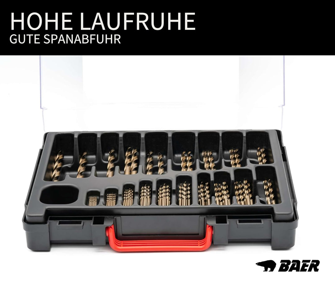 BaerCoil BAER HSSE Spiralbohrer Set - Magazin (87-teilig - 0,5mm steigend) 1-10 mm - Spiralbohrerset