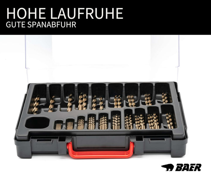 BaerCoil BAER HSSE Spiralbohrer Set - Magazin (87-teilig - 0,5mm steigend) 1-10 mm - Spiralbohrerset