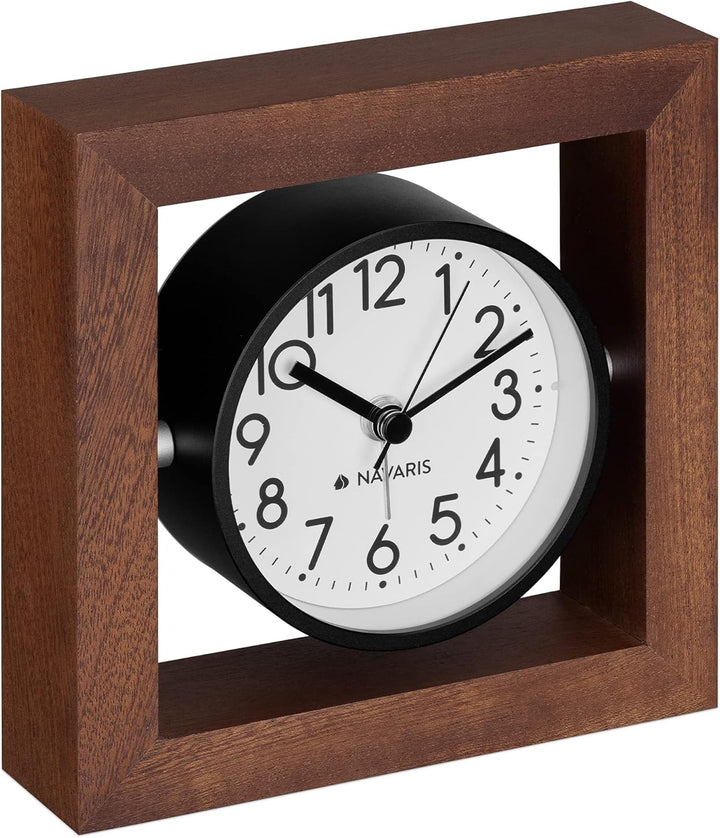 Navaris Analog Holz Tischuhr Quadrat Design - 13,2 x 13,2 x 4,3cm - analoge Uhr ohne Ticken weisses