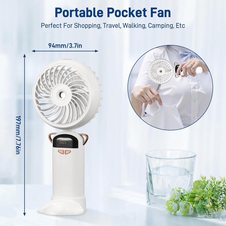 Kssvzz Handventilator Akku Aufladbar mit Wasserkühlung USB 5 Stufen Weiss | Tragbarer Mini-Ventilato