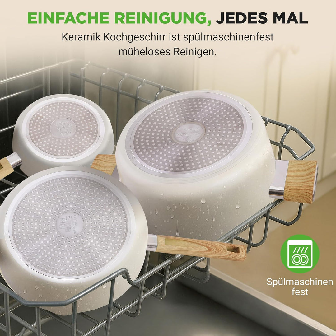 NutriChef Keramik Kochgeschirr Set – Töpfe und Pfannen, 14-teilig für Induktion mit Antihaftbeschich