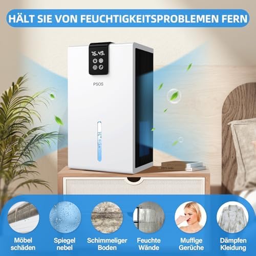 PSOS Luftentfeuchter, 2800ML Elektrischer Luftentfeuchter mit Ultra-Leise Automatischer Abschaltung,