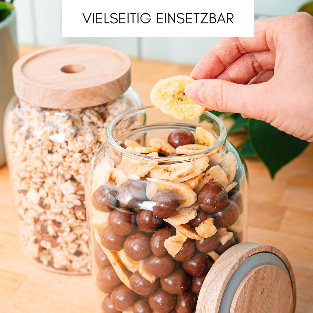 Econovo® Vorratsgläser mit Deckel (2-teilig) 1200ml, Vorratsdosen aus Glas mit Holzdeckel luftdicht,
