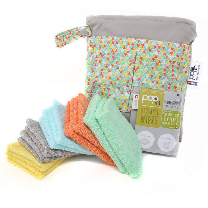 Close Pop-in Wiederverwendbare Bambustücher – 10 x waschbare Babytücher 20 x 15 cm, Pastellfarben, e