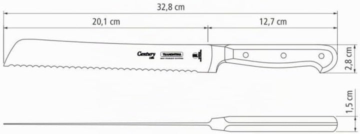 Tramontina Brotmesser CENTURY, 20 cm, Edelstahl DIN 1.4110, schwarz, rostfrei, 24009-108 Brotmesser