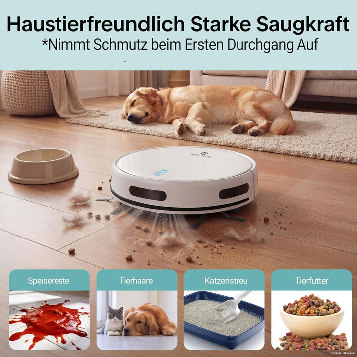 SereneLife Saugroboter mit Wischfunktion, Staubsauger Roboter, 2000pa Saugroboter mit APP Steuerung,