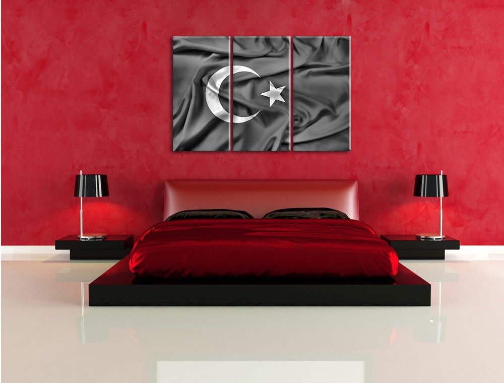 Pixxprint Monocrome, Turkey Flag, Türkei Flagge 3-Teiler Leinwandbild 120x80 Bild auf Leinwand