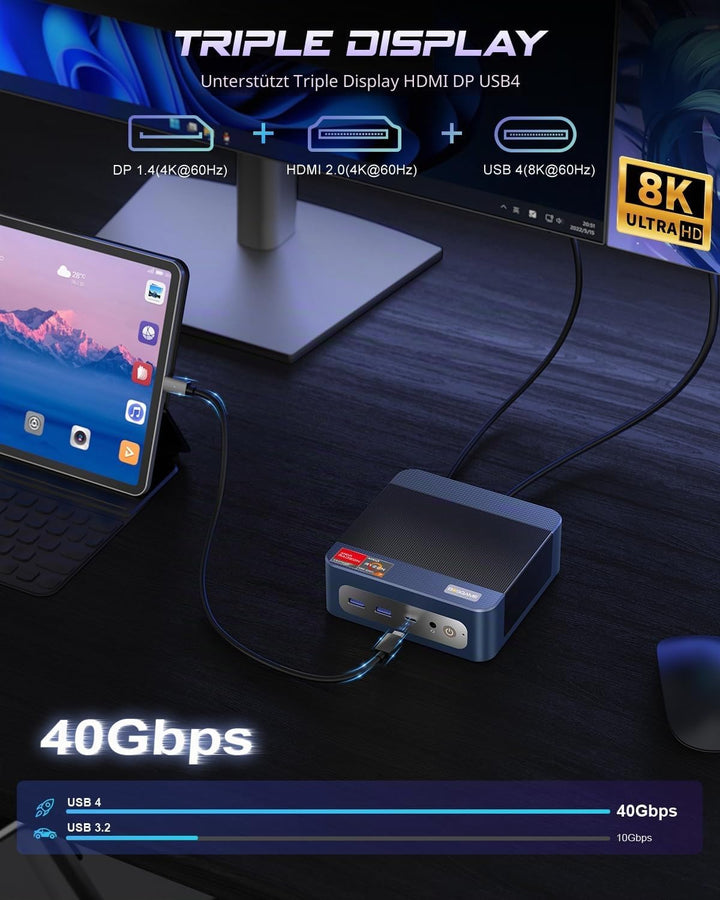 BOSGAME P3 Mix Mini PC, AMD Ryzen 5 7640HS (bis zu 5,0 GHz), 16 GB DDR5 512 GB SSD, USB4 40 Gbps &amp; 4