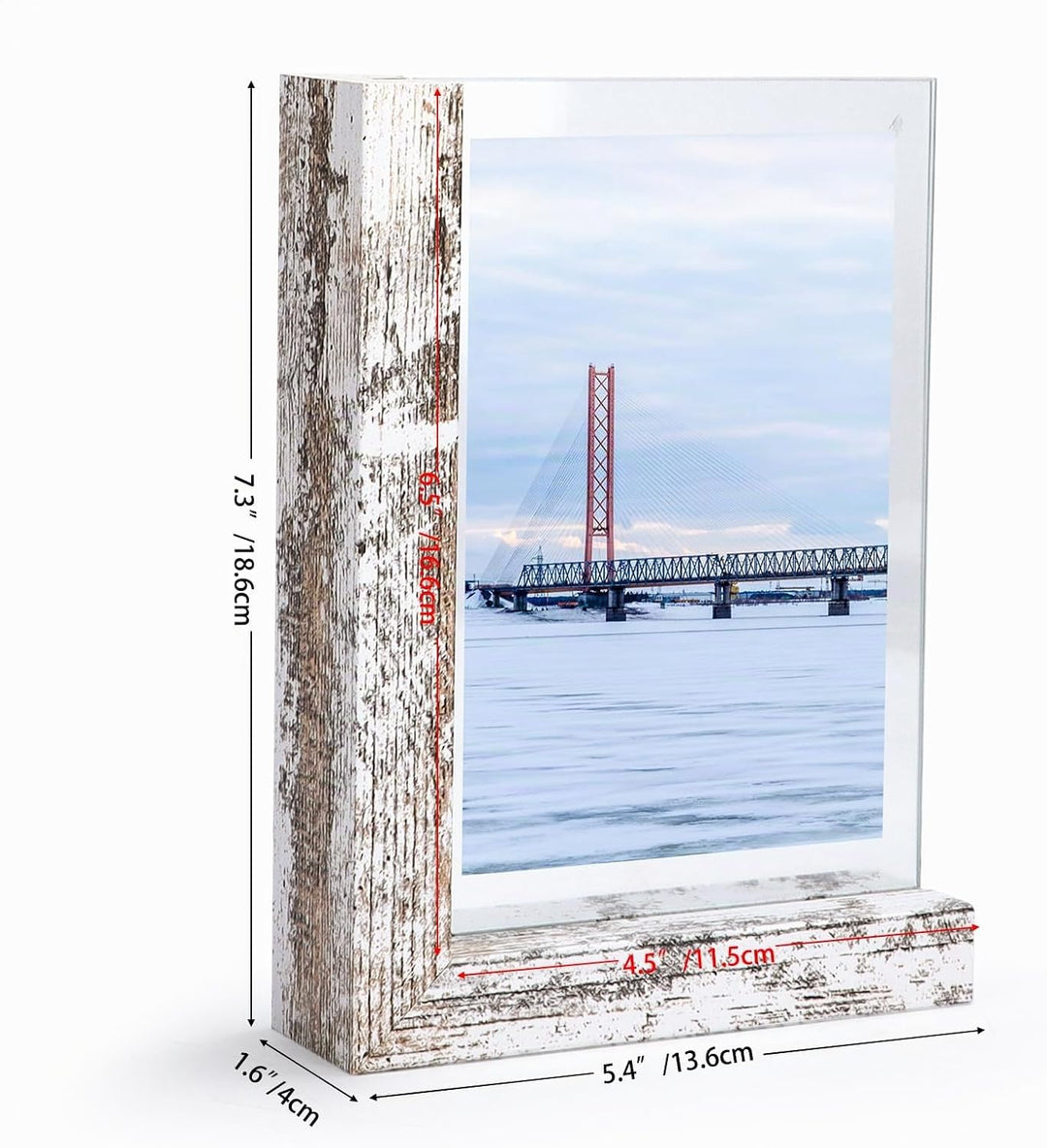 RLAVBL 2er Set Vintage-Weiss Bilderrahmen 10x15 cm, Doppelseitiger Glasbilderrahmen mit L-förmigem M