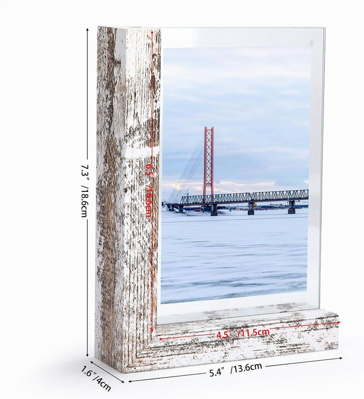 RLAVBL 2er Set Vintage-Weiss Bilderrahmen 10x15 cm, Doppelseitiger Glasbilderrahmen mit L-förmigem M