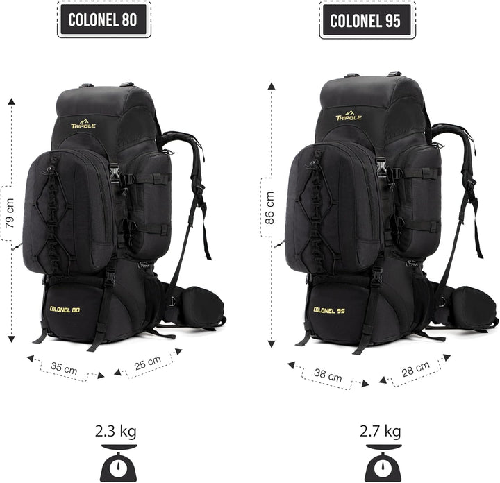 Tripole Rucksack Der Colonel-Serie Mit Innenrahmen - Mit Abnehmbarem Tagesrucksack Und Regenhülle 80