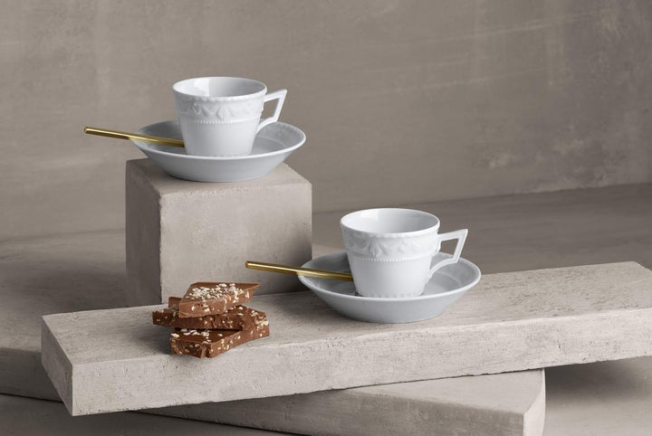 KPM Berlin KURLAND Espresso-Set 4 tlg, Porzellan, Espressotassen mit Untertassen, handmade, weiss Kl