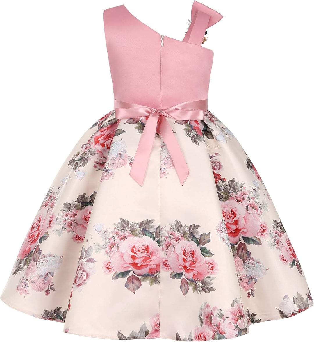 BUNNY LULU Mädchen Kleid mit schräger Schulter, Brautjungfer, Hochzeit, Prinzessin, Kinder, Schleife