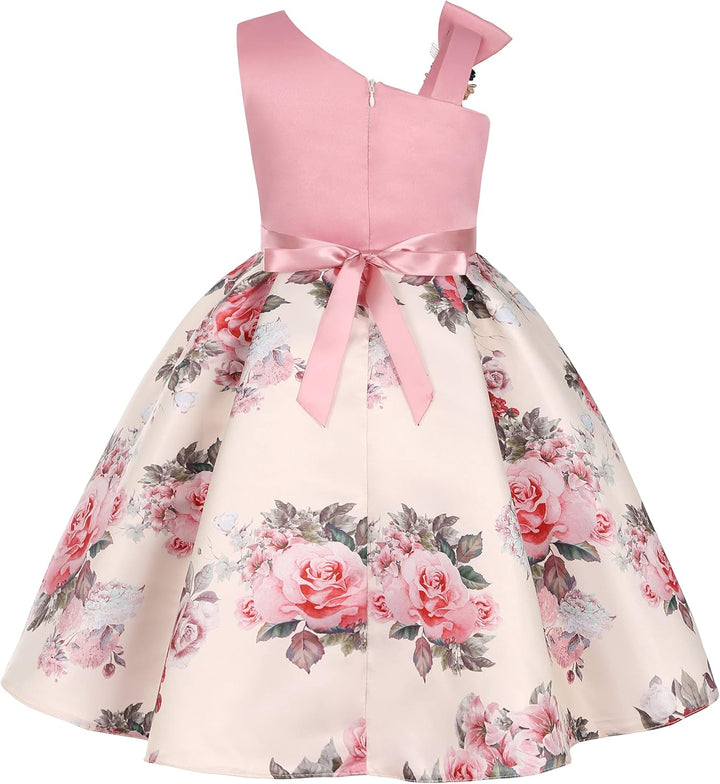 BUNNY LULU Mädchen Kleid mit schräger Schulter, Brautjungfer, Hochzeit, Prinzessin, Kinder, Schleife