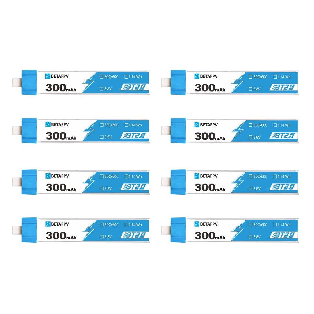 BETAFPV 8pcs BT2.0 300mAh 1S Lipo Batterie 3.8V 30C/60C FPV Lipo Akku mit 1.0mm Banana Anschluss für