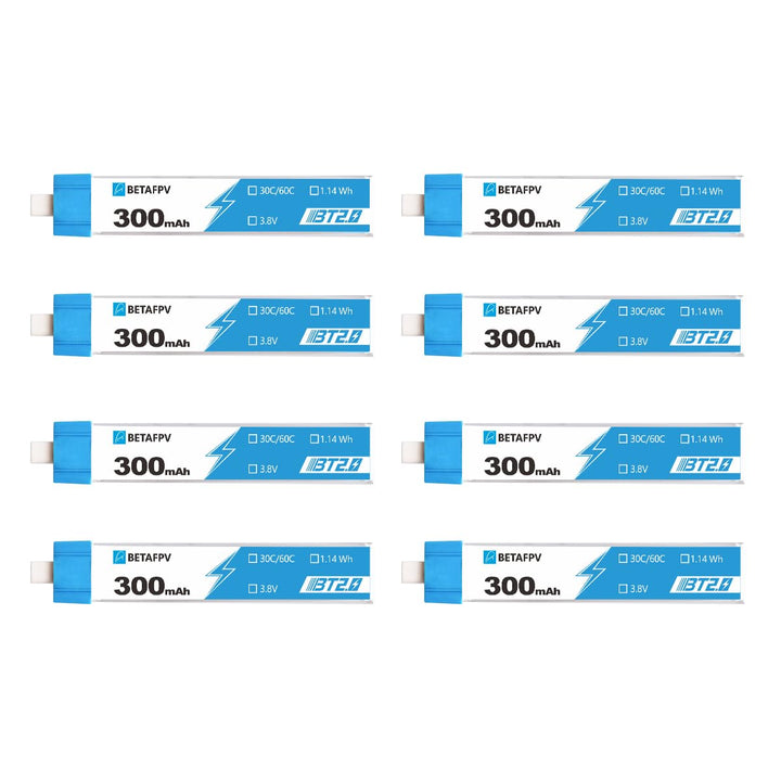BETAFPV 8pcs BT2.0 300mAh 1S Lipo Batterie 3.8V 30C/60C FPV Lipo Akku mit 1.0mm Banana Anschluss für
