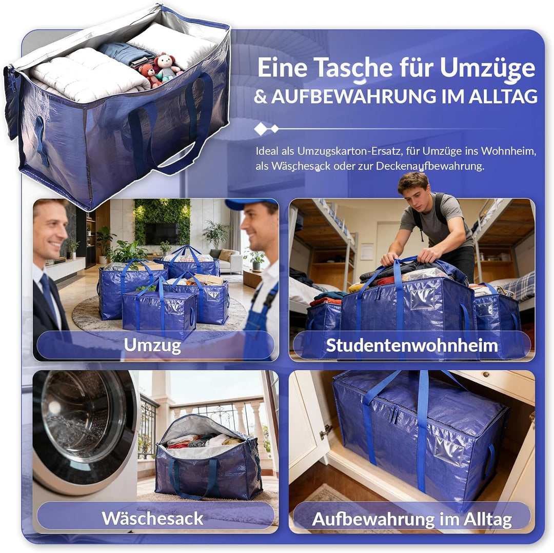94L Umzugstaschen, 6 Stück, PP-Gewebe mit Reissverschluss