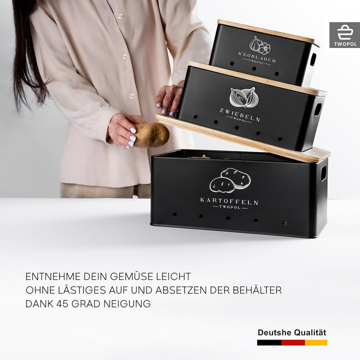 Twopol®Kartoffel Aufbewahrungsbox[3er Set] patentiertes Anti-Rutsch System-der ideale Weg für Zwiebe