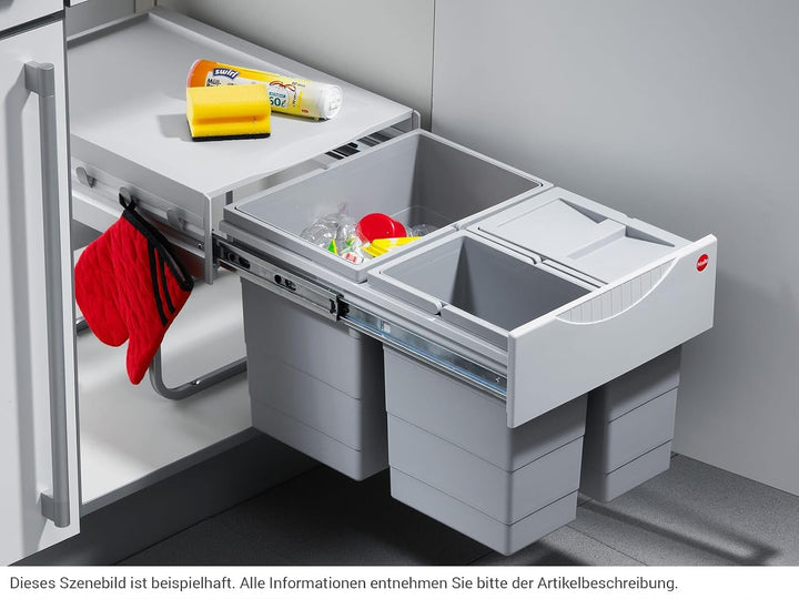 Hailo Raumspar Tandem Küchen-Abfalleimer, Plastik, Grau, One