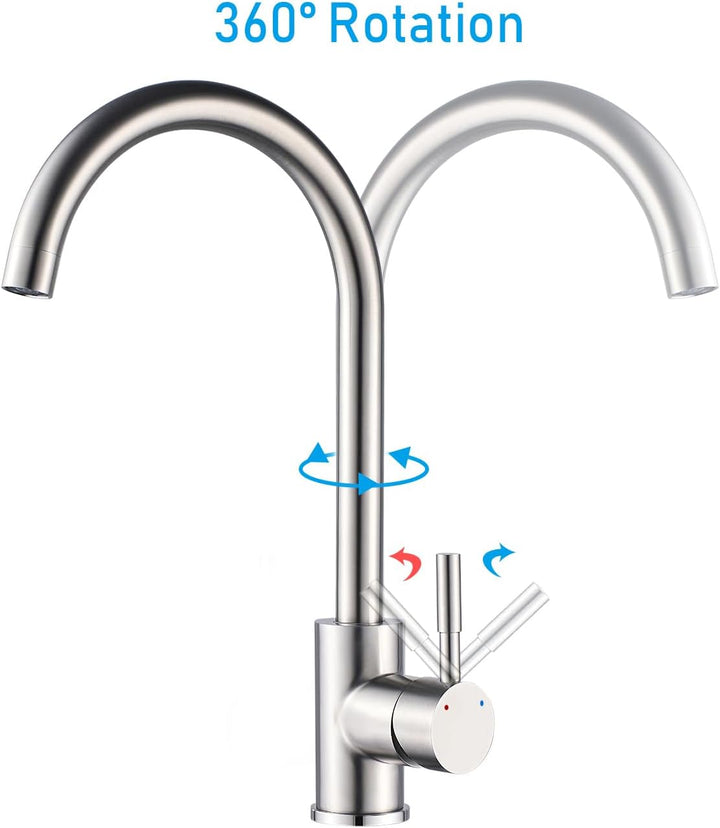 Niederdruckarmatur Küche 360° Drehbar Niederdruck Küchenarmatur aus SUS304 Edelstahl Küche Spültisch