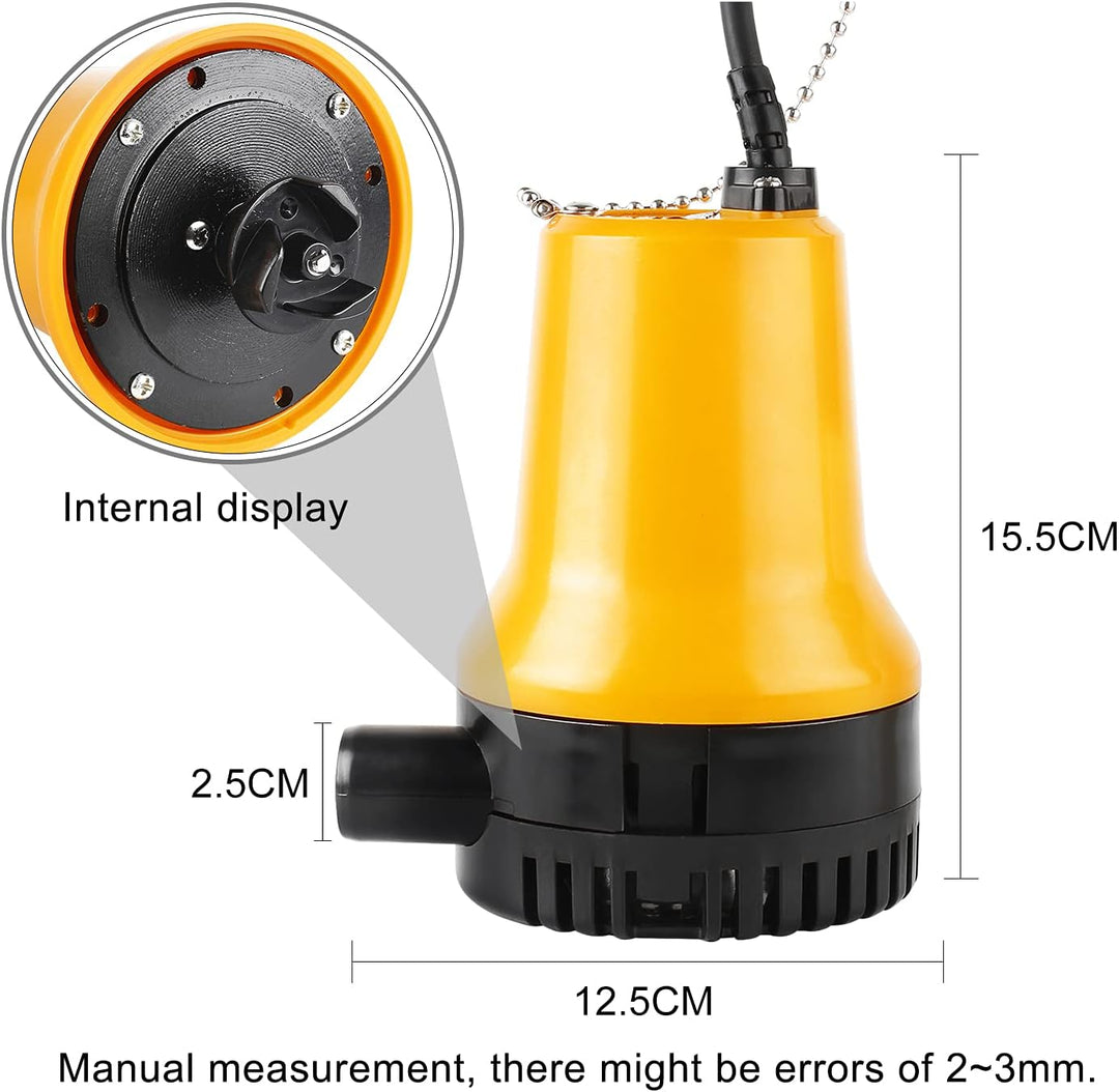 everfarel Tauchpumpe Wasserpumpe DC 12V 60W 3600L/H für Teich Boot mit 1.3m Kabel