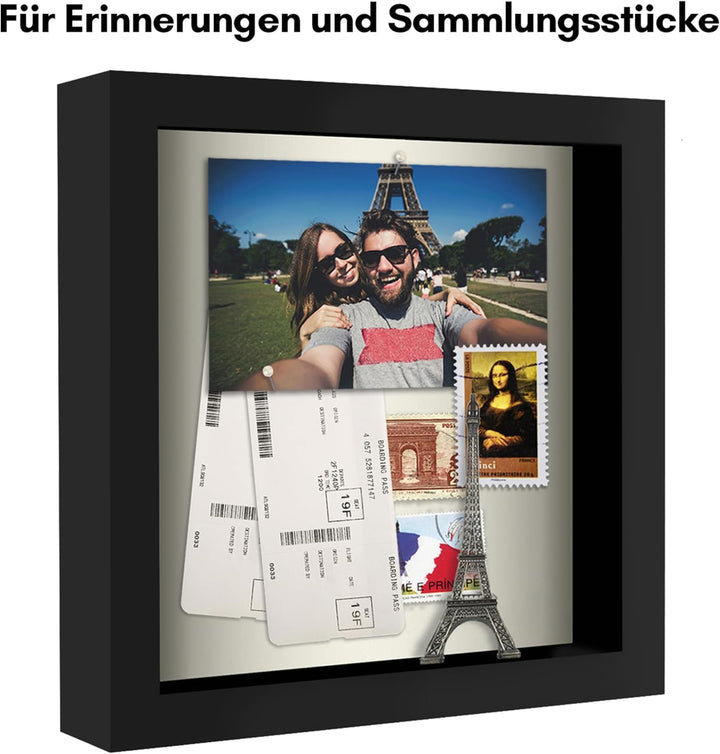 Americanflat 3D-Bilderrahmen zum Befüllen in Schwarz - 2er Set - 20x20 cm Tiefer Objektrahmen mit We