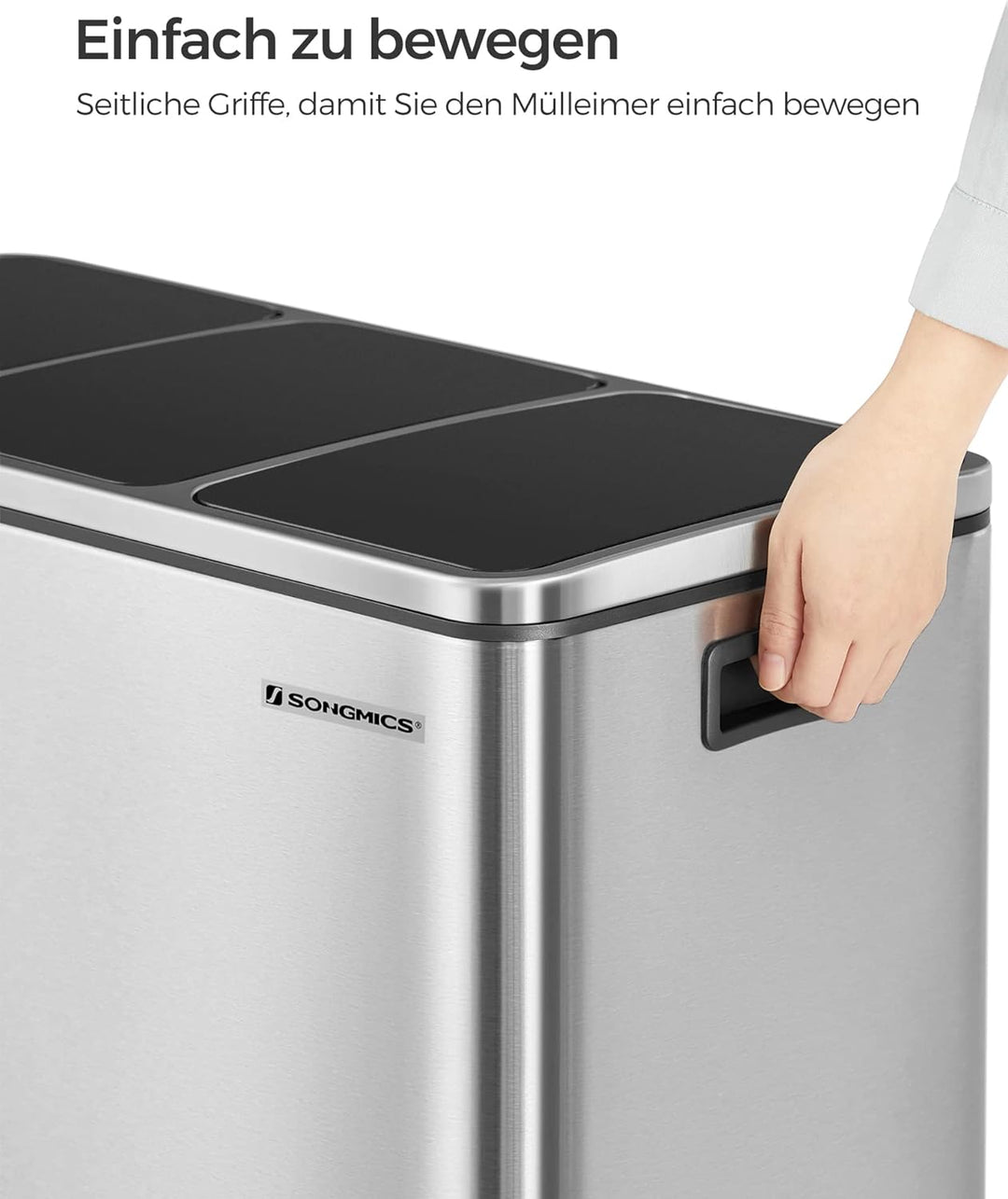 SONGMICS Mülleimer Küche, Mülltrennsystem, 3 x 18 L, Treteimer mit 3 Fächern, Abfalleimer, Softclose