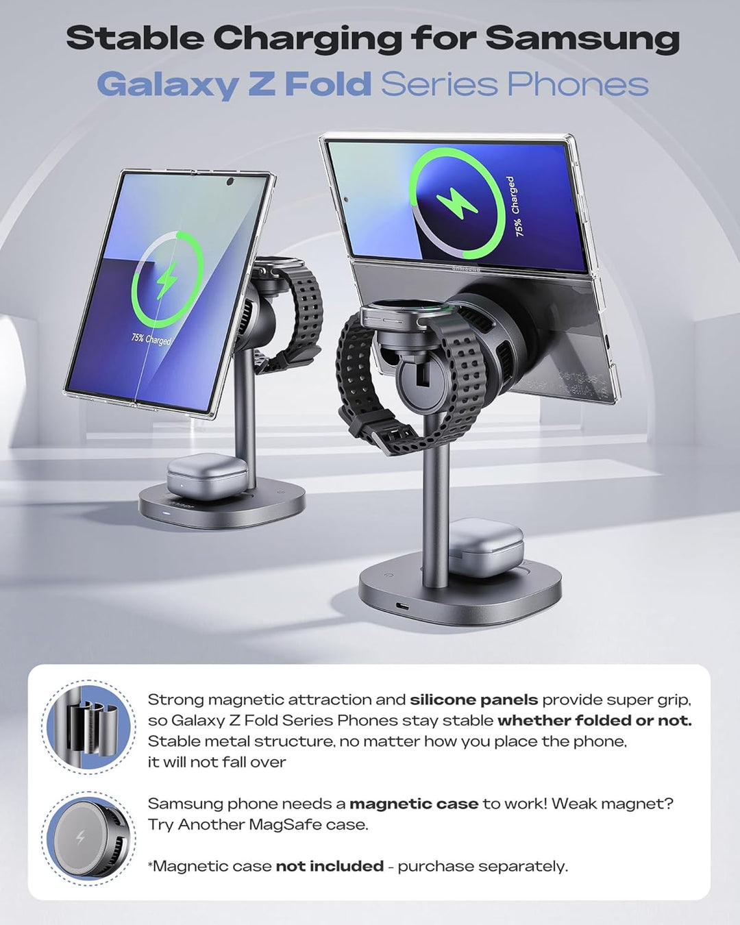 3 in 1 Induktive Ladestation für Samsung, 15W Wireless Charger mit TEC-Kühlung, Magsafe-Ladegerät fü