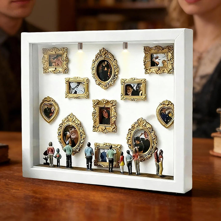 DIY Mini Museum Silhouettenbox Mit Licht, 22,7x31,4x3,7cm Holz Gold Mini Rahmen Figuren Foto Memory