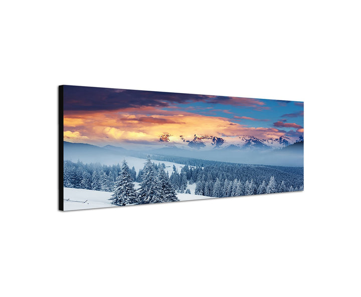 Wandbild auf Leinwand als Panorama in 150x50cm Ukraine Berge Wald Winter Schnee Wolken