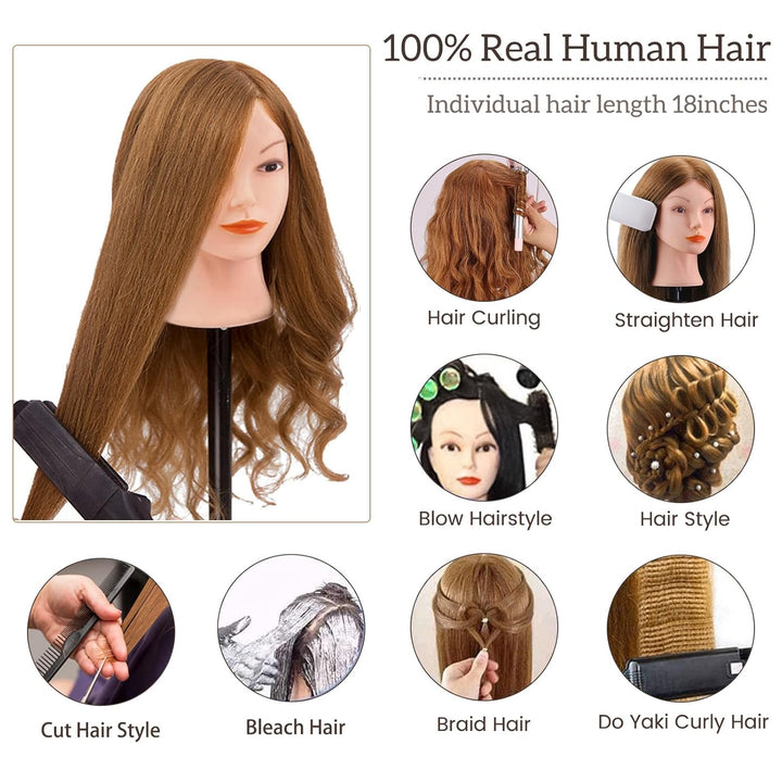 Frisierkopf Echthaar, TopDirect 18 Zoll 45 cm Übungskopf 100% Echthaar Cosmetology Mannequin Puppenk