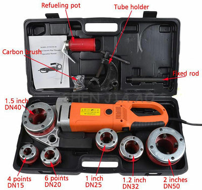 Tragbare Gewindeschneidmaschine, 2300W Rohreinfädler für Rohre mit 6 Matrizen 1/2", 3/4", 1", 1-1/4"