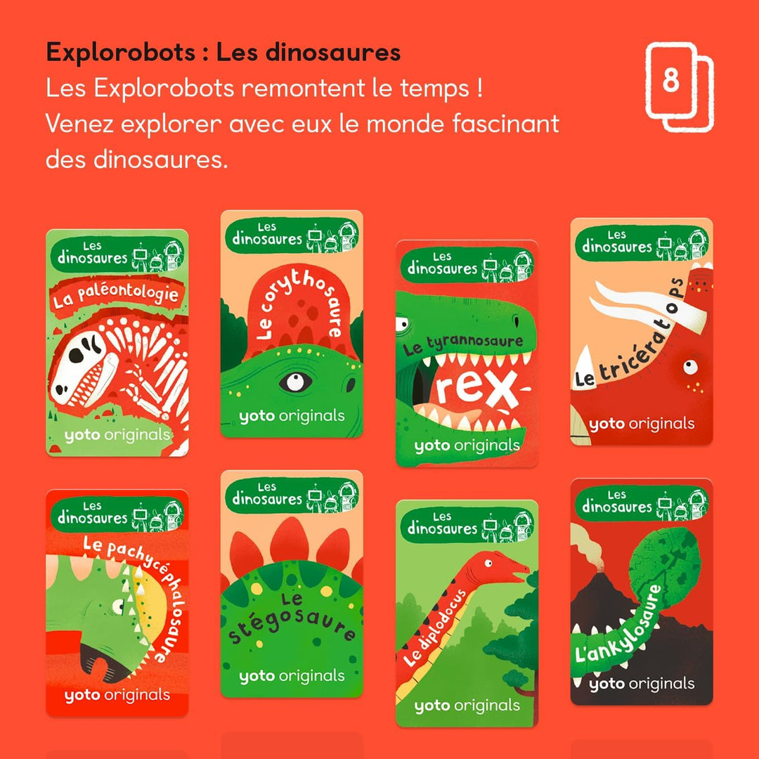 Yoto Pack Les Explorobots – Die Dinosaurier, 8 Hörbücher für Kinder auf Französisch zum Hören auf Ge