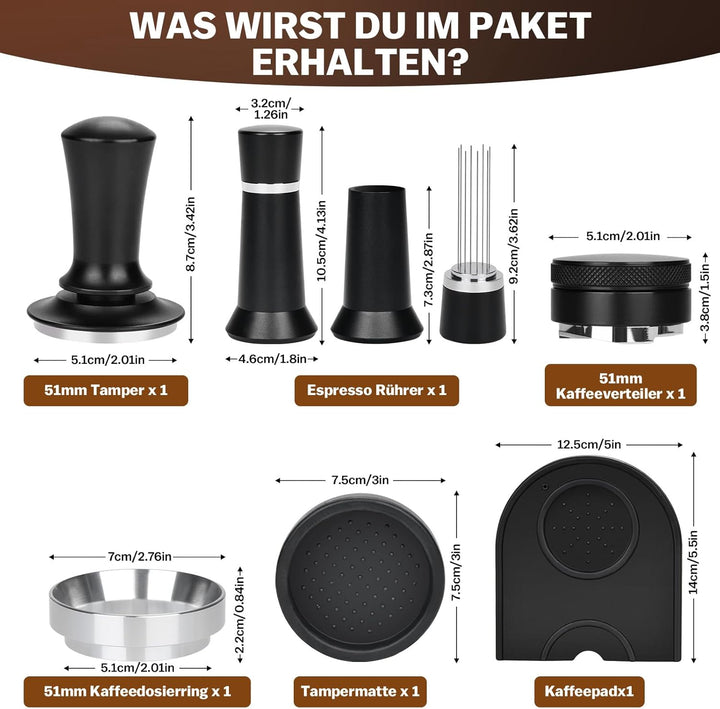 51mm Kaffee Tamper aus 304 Edelstahl Espresso Nadel Kaffeestampfer Kaffeestempel WDT Tool inkl. Tamp