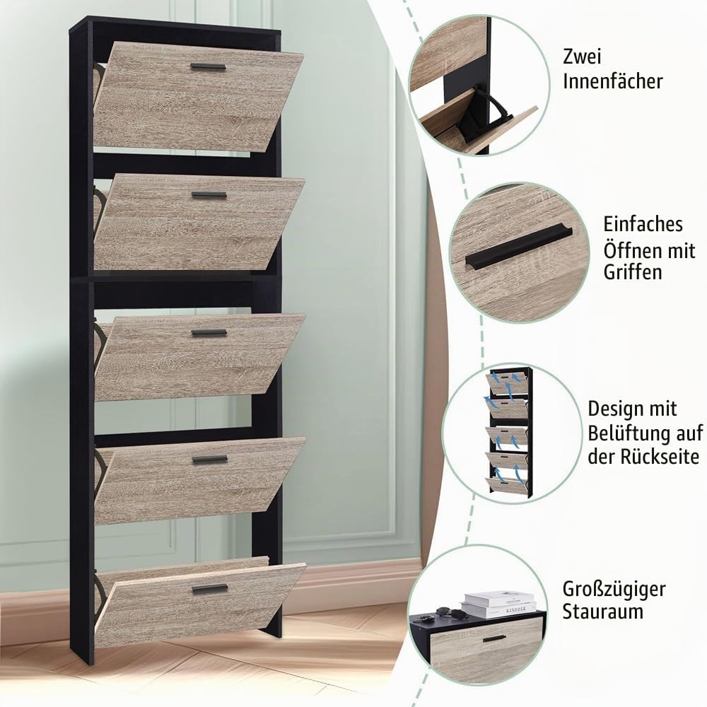 CASABEL Schuhschrank für 15 Paar – Schrank mit grossem Fassungsvermögen für Eingangsbereich, Flur –