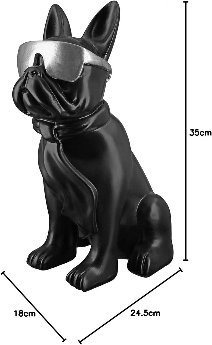 Casablanca Figur Skulptur Hund - Mops - schwarz mit Silberne Brille - Höhe 35 cm Höhe 35 cm Schwarz,