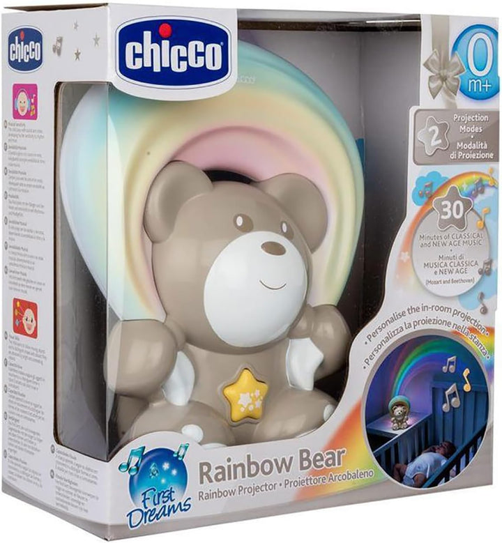 Chicco Regenbogenbär Musikprojektor, Baby&Kleinkind Nachtlicht, Teddybär mit entspannender Musik und