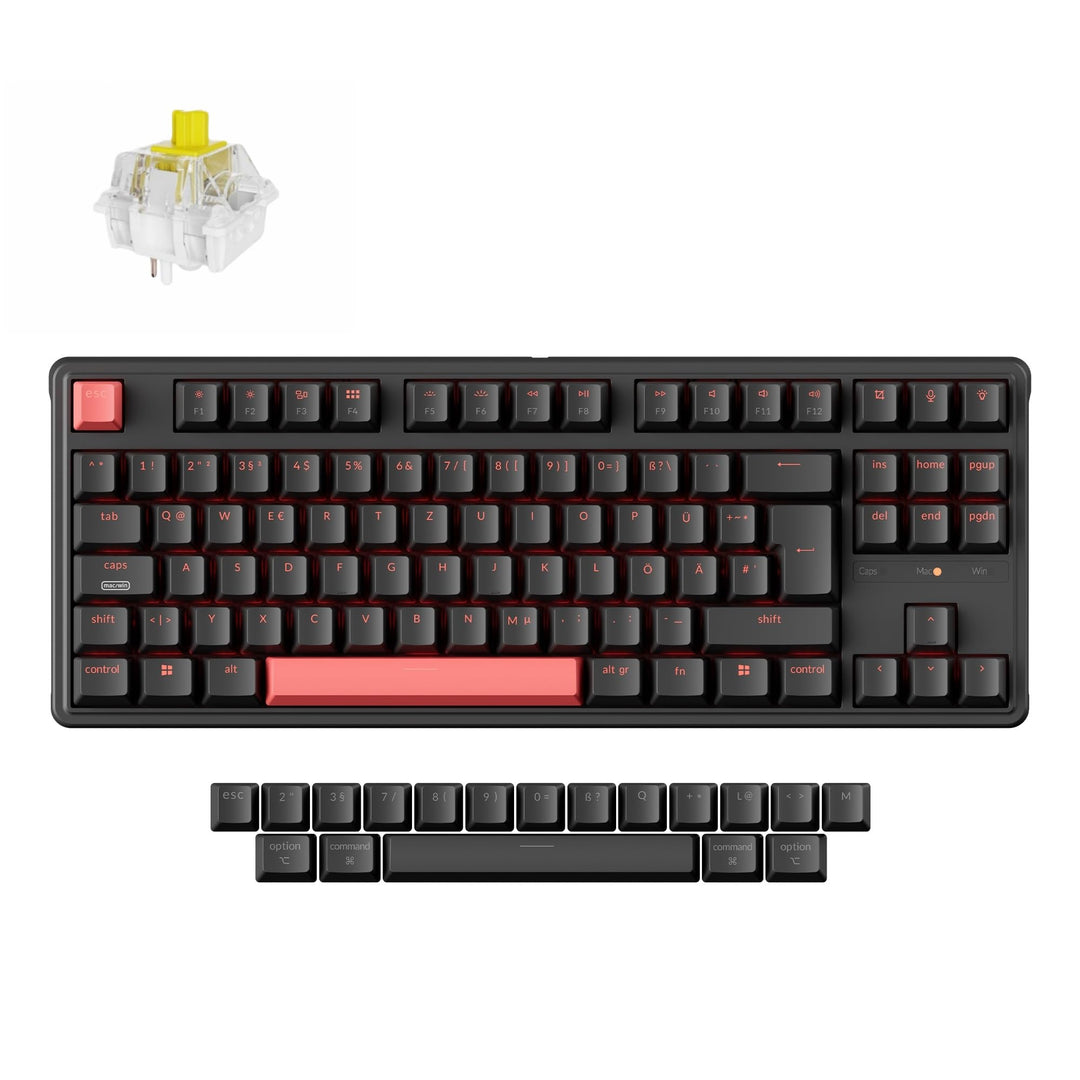 Keychron C3 Pro QMK/VIA Trådbundet Mekaniskt Tangentbord, Programmerbart, DE-ISO TKL Layout 87 Tange