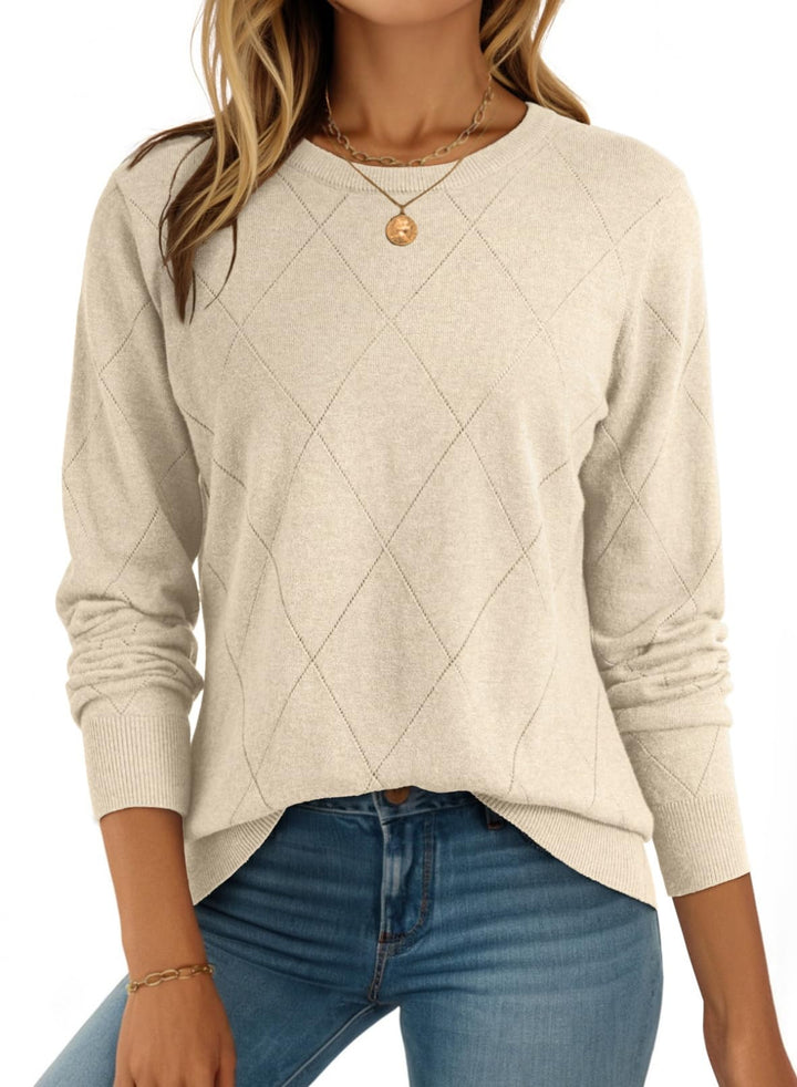 Dokotoo Pullover Damen Herbst Winter Wollmischung Rundhals Strickpullover Oberteile Langarm Warm Pul