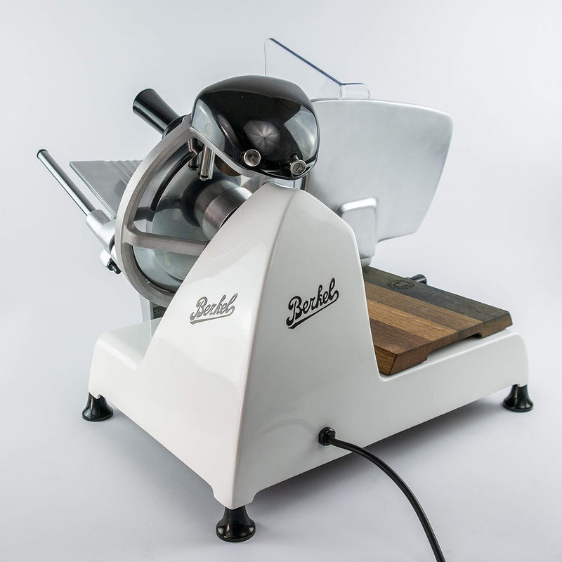 Berkel Red Line 250 weiss Aufschnittmaschine + handgefertigtes Einlegebrett aus Eiche