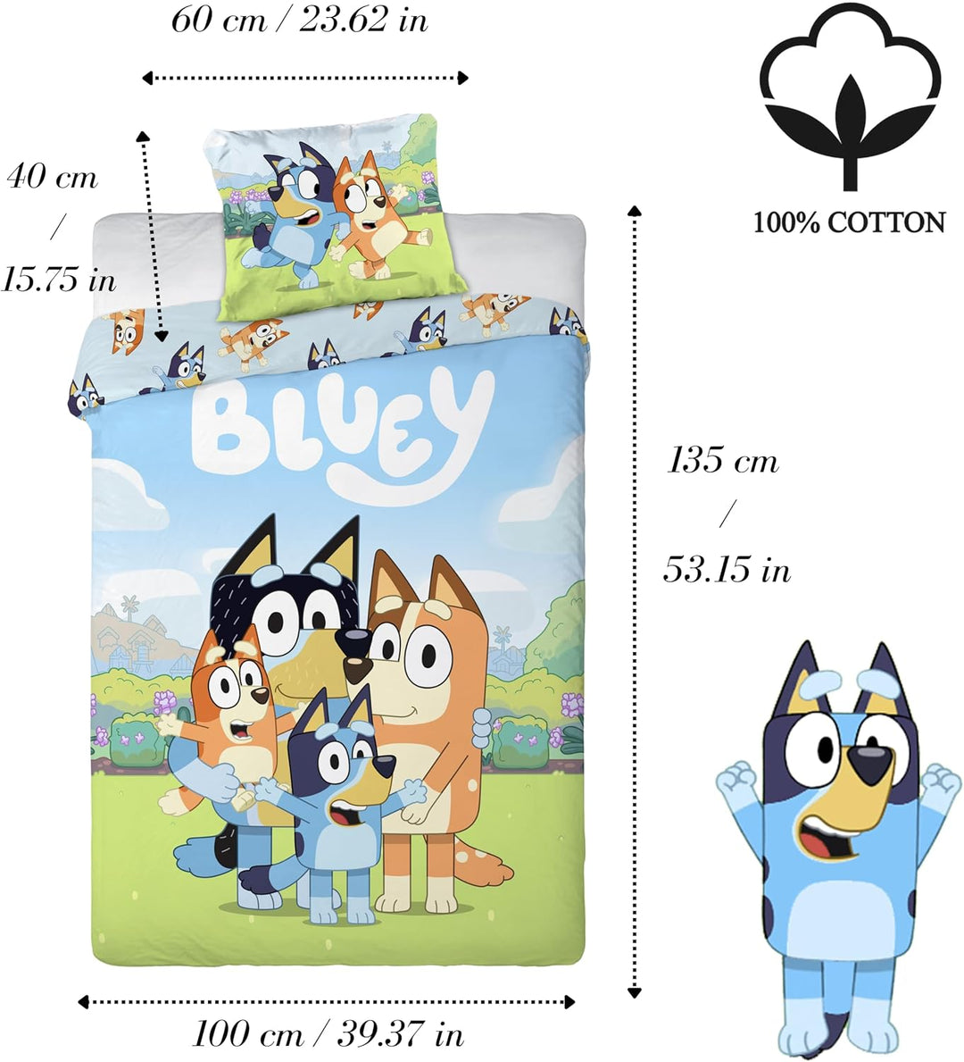 Bluey & Bingo Junior Bettwäsche-Set | Bettbezug 100x135 cm mit Kissenbezug 40x60 cm | Offizielles Bl