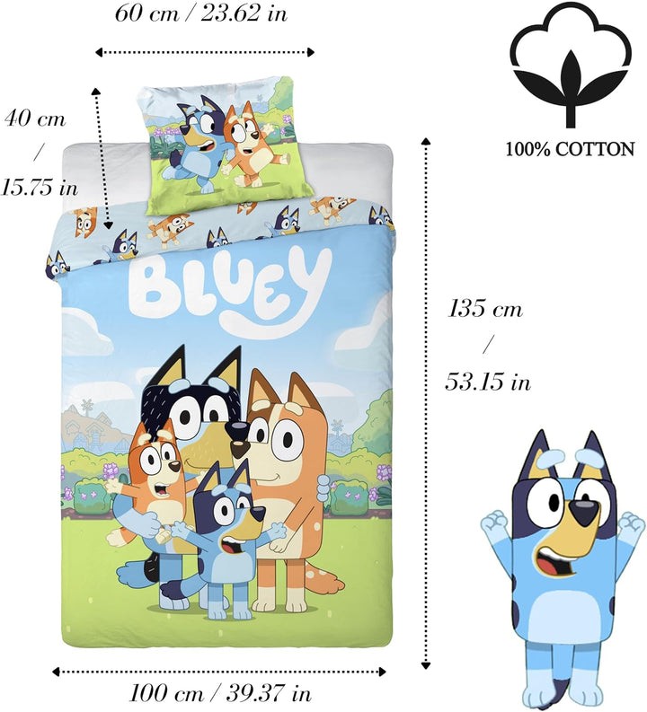 Bluey & Bingo Junior Bettwäsche-Set | Bettbezug 100x135 cm mit Kissenbezug 40x60 cm | Offizielles Bl