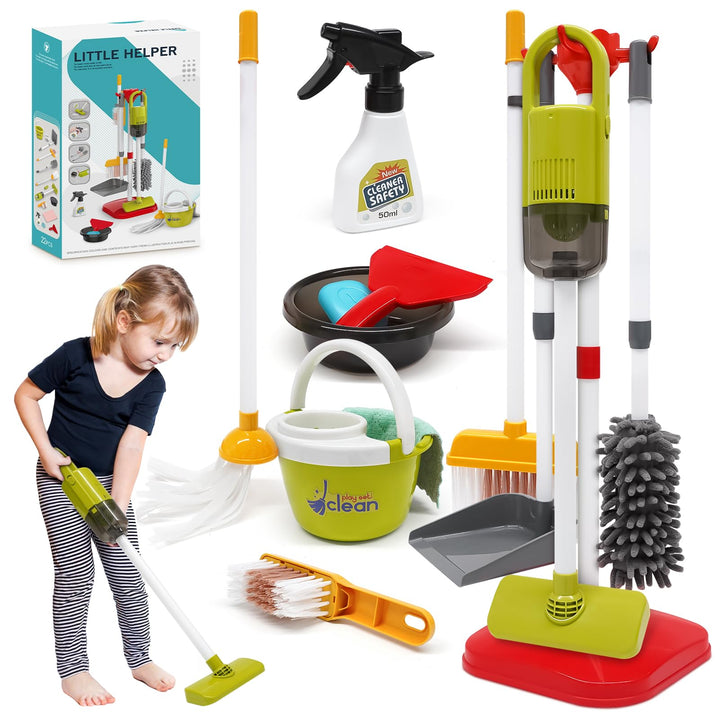 Dreamon Kinderstaubsauger Mit Saug und Soundfunktion, 14 PCS Putzset für Kinder, Staubsauger Kinder