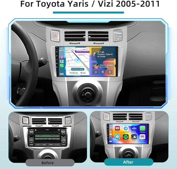Hikity 2G 64G Android 15 Autoradio Für Toyota Yaris/Vizi 2005-2011 mit Wireless Carplay Android Auto