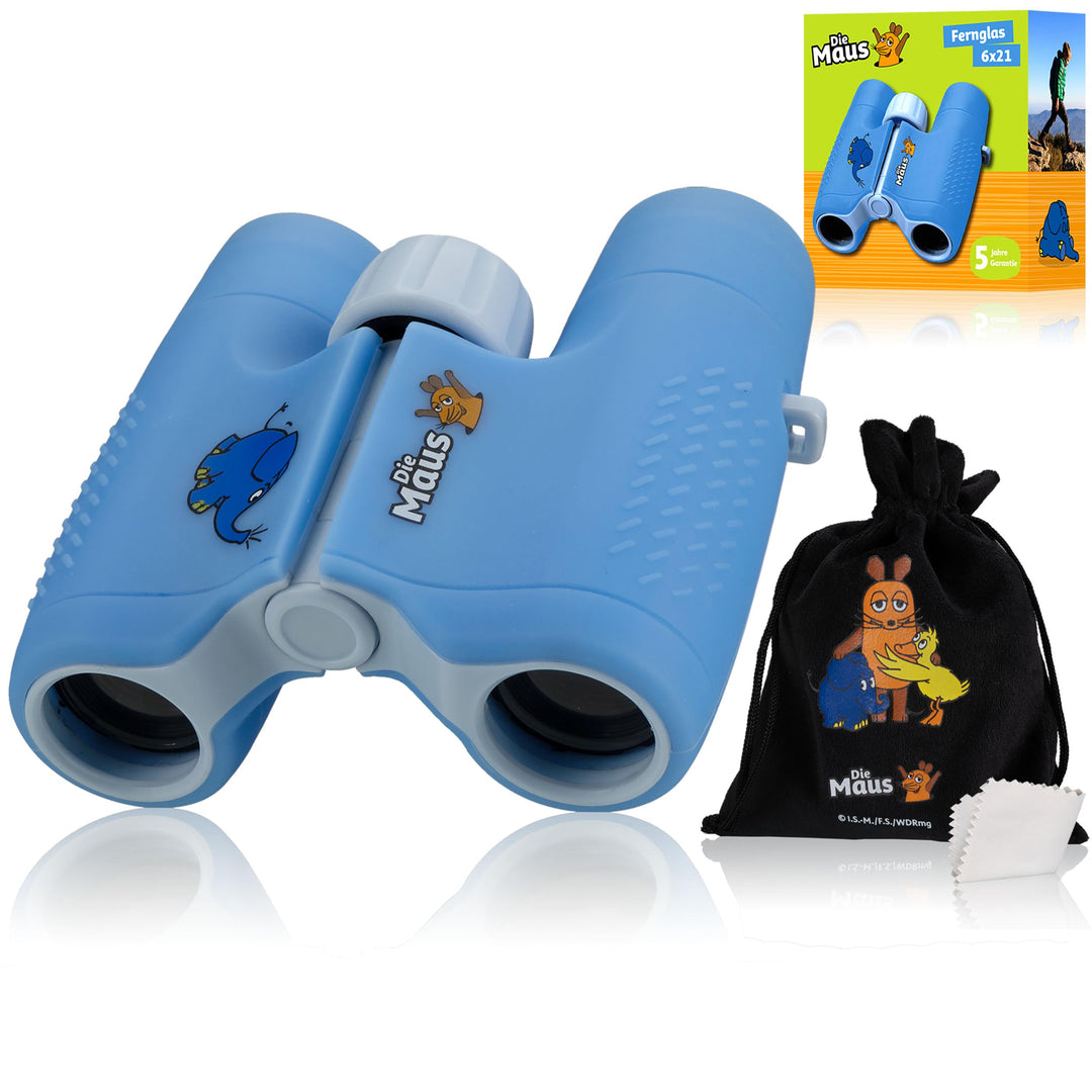 DieMaus 6x21 Kinderfernglas mit Beutel - Robustes und leichtes Fernglas für kleine Entdecker blau, b