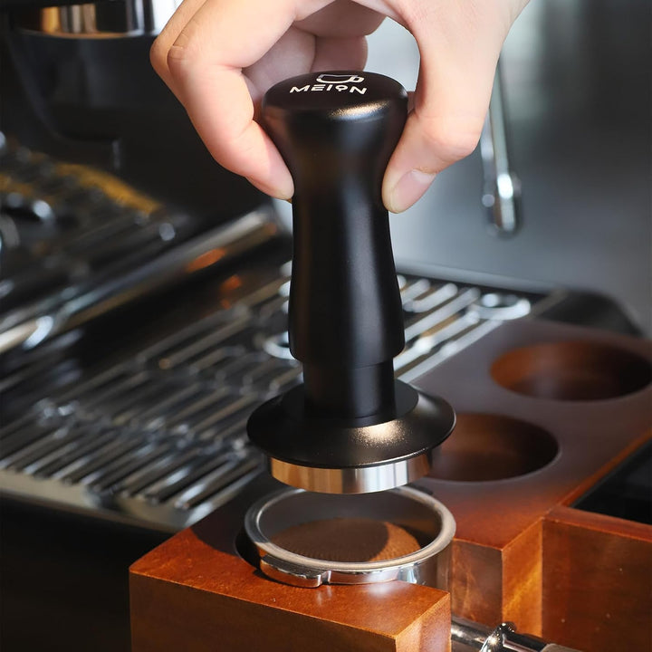 MEION Espresso Tamper 58,5mm, Kaffee Tamper, auf 30 lbs Anpressdruck kalibiriert, Dual Federbelastet